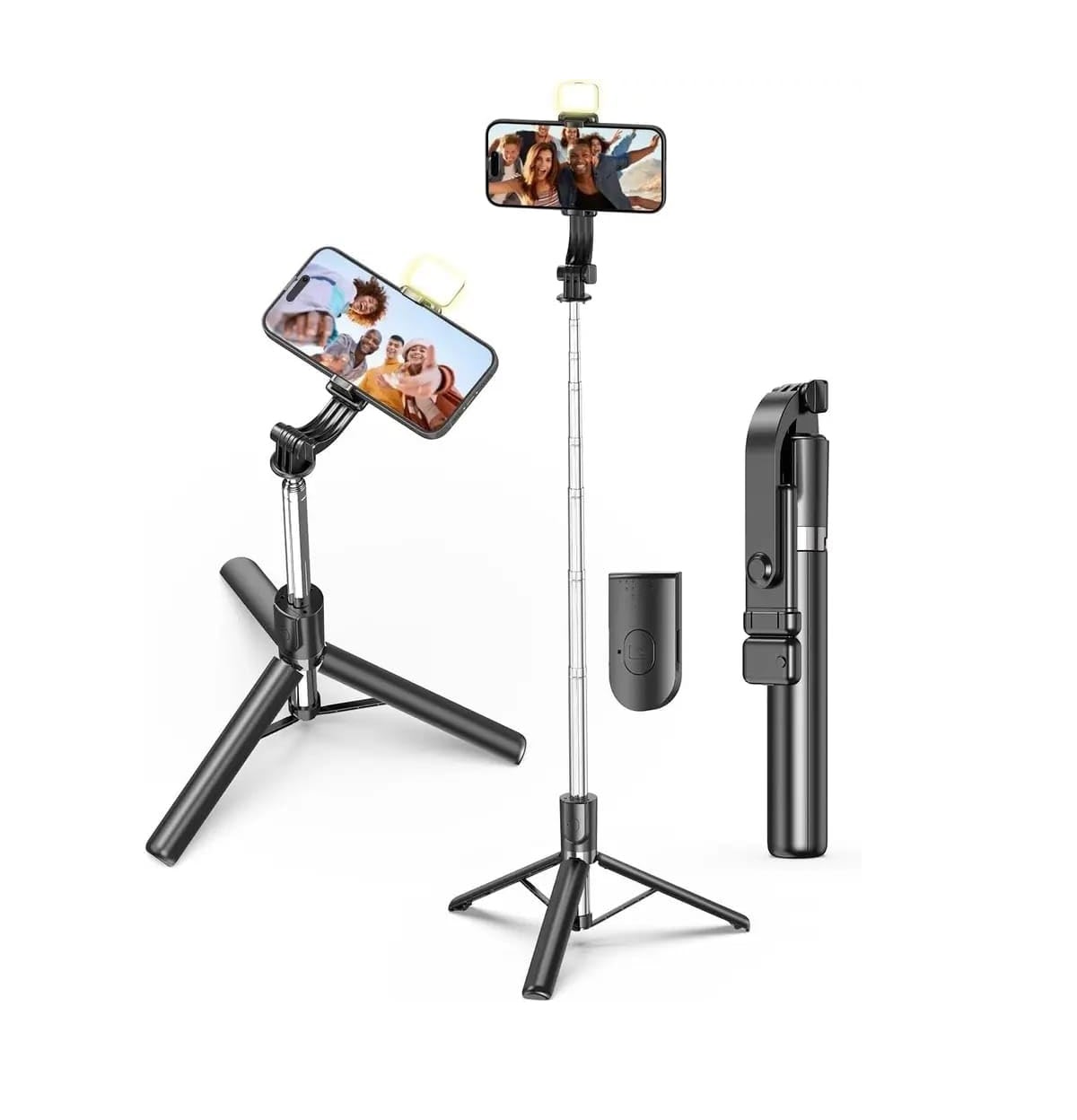 R1S L Selfie Stick Mini LED Fill Light Multifunction Tripod Selfie Stick - Black