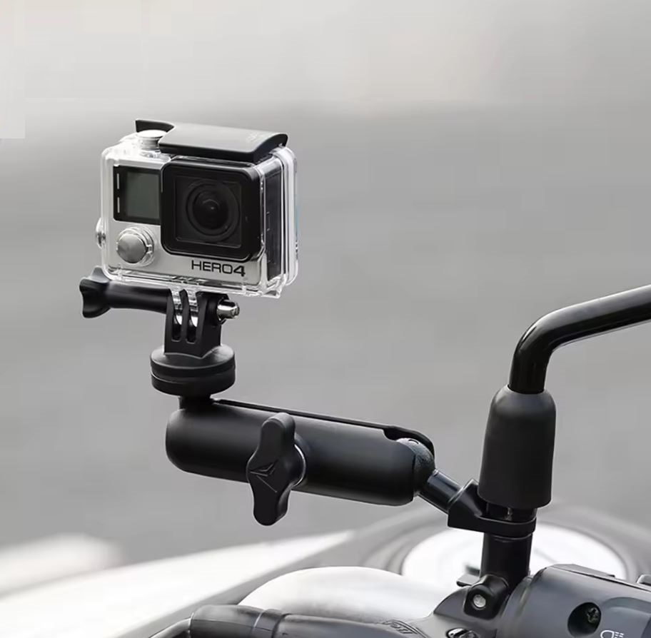 360° Metal Motorcycle Bike Action Camera Holder Mirror Mount - Black