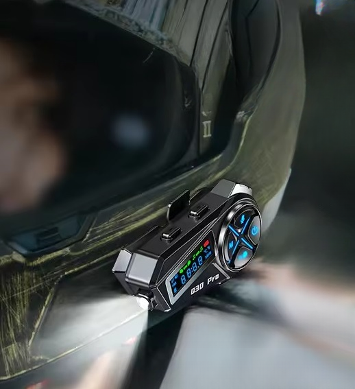 Q30 Motorcycle Helmet Bluetooth Intercom LED HD Digital Display IP56 Waterproof Music Sharing Distance 500 Meters - Black (Free Size)