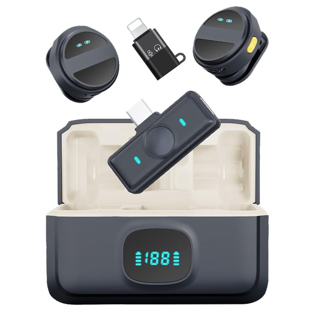 SX21 2.4G Smart Clip-On Wireless Microphone With Lightning Adapter And Type C - Black