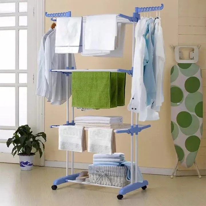 Heavy Duty Stainless Steel Double Pole Foldable Clothes Drying Stand - Multicolor
