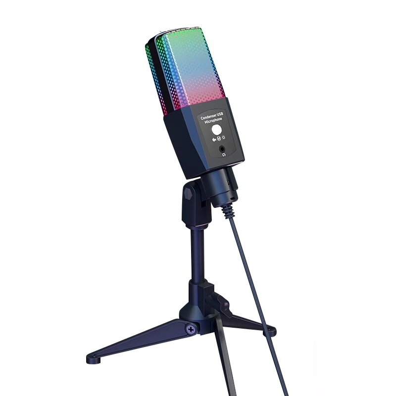 USB RGB Colorful Light Microphone With Anti-Vibration Stand - Black