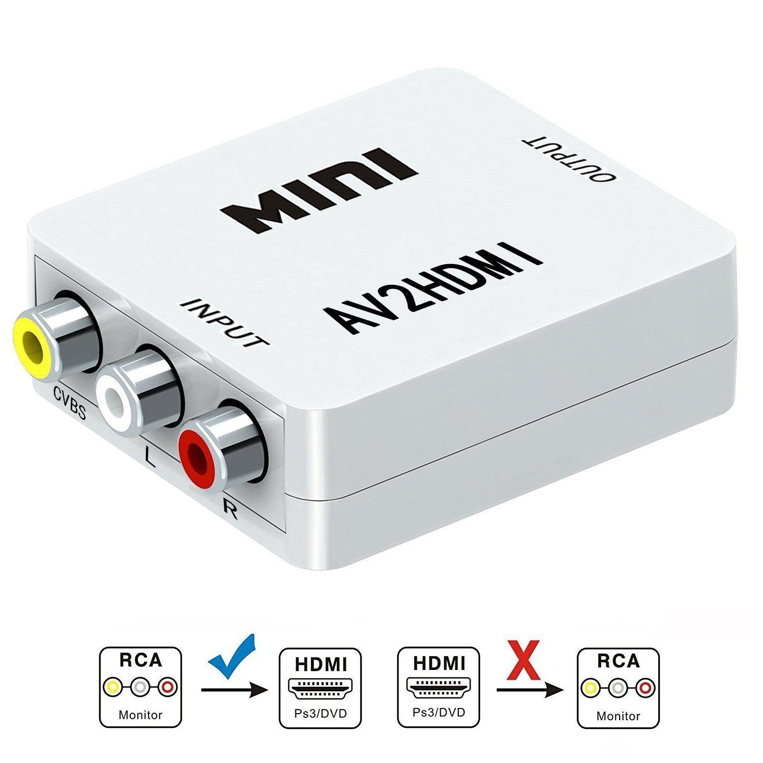 RCA Composite CVBS AV To HDMI Video Audio Converter AV2HDMI Adapter - White