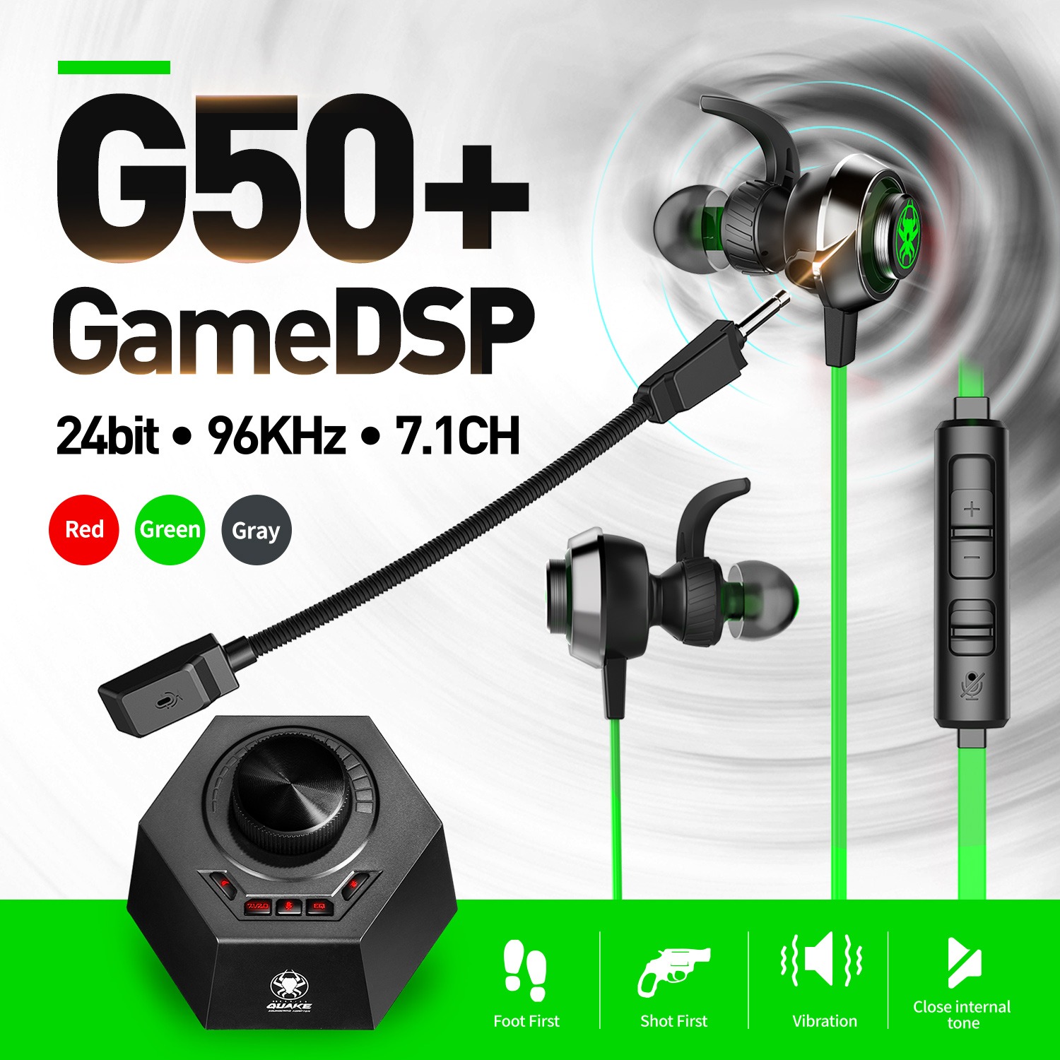 Plextone G50 Quake Vibration Gaming Earphones With DSP Sound & Detachable Mic - Multicolor