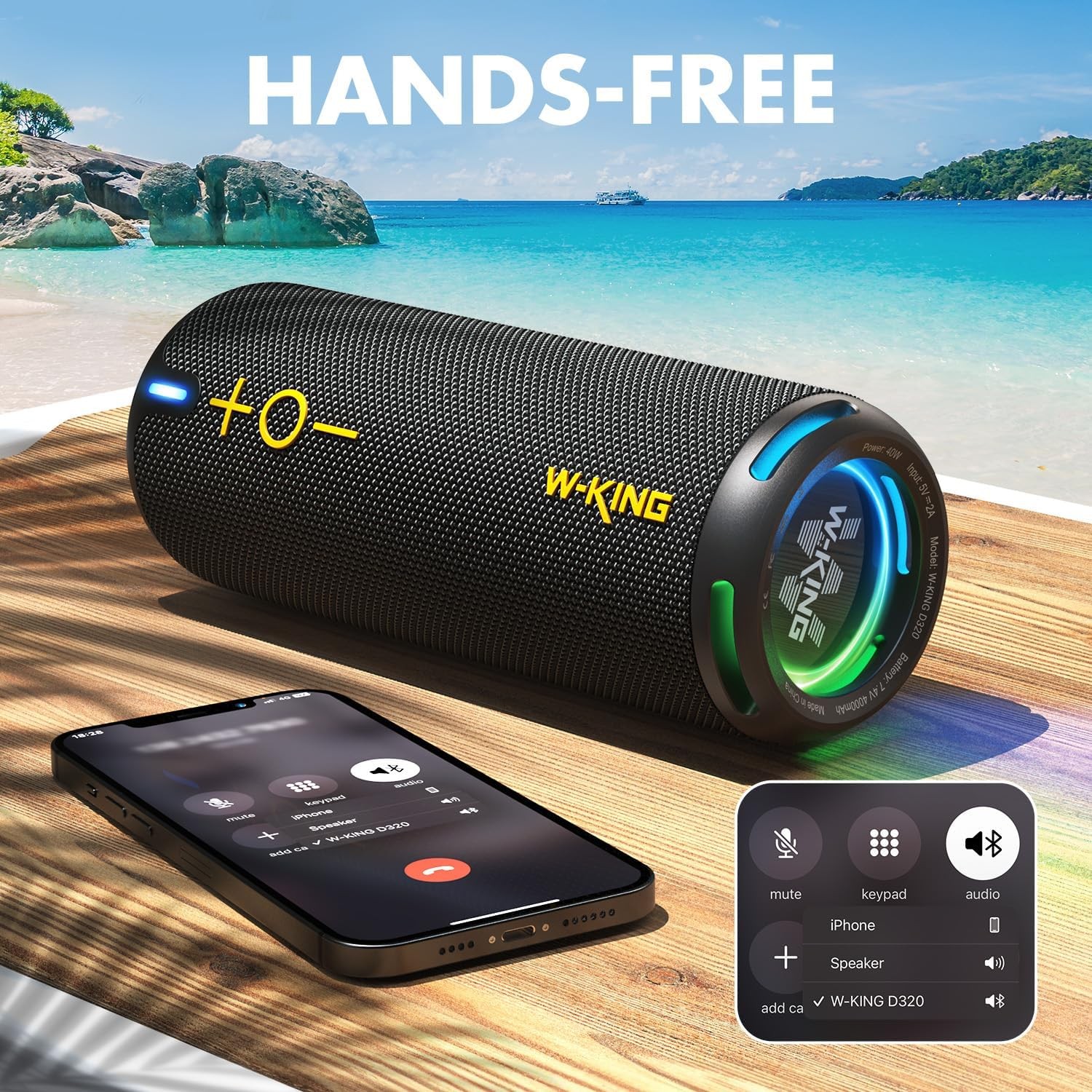 W-KING D320 IP67 Waterproof Portable Outdoor Bluetooth Speaker