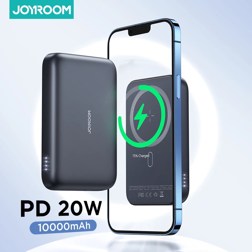 Joyroom JR-W020 10000mAh Magnetic 2-in-1 Wired & Wireless Power Bank - Black