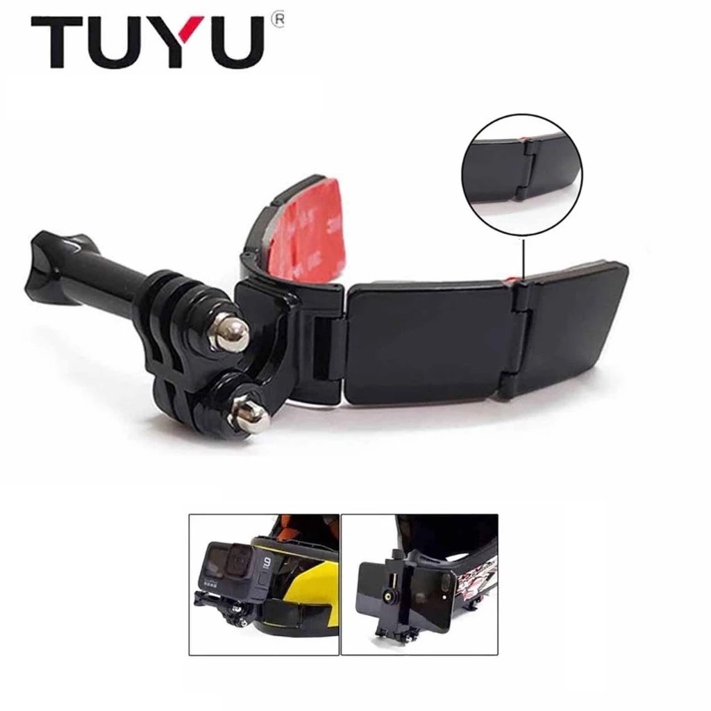 Tuyu Helmet Chin Mount For Full Face Helmet Foldable Adjustable Helmet Strap For GoPro - Black