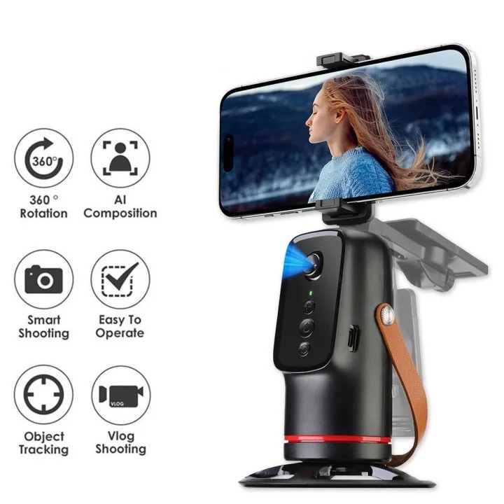 Q03 Auto Tracking Phone Holder 360° Rotation Phone Camera Mount - Black