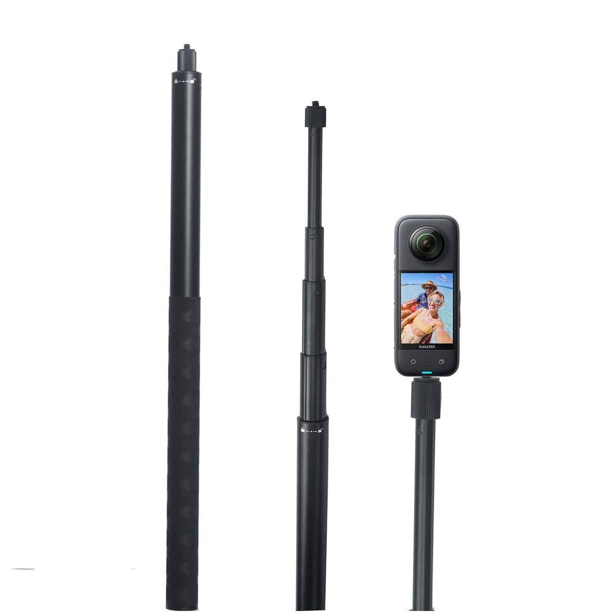 2 Meter Long Invisible Selfie Stick For Insta 360 - Black