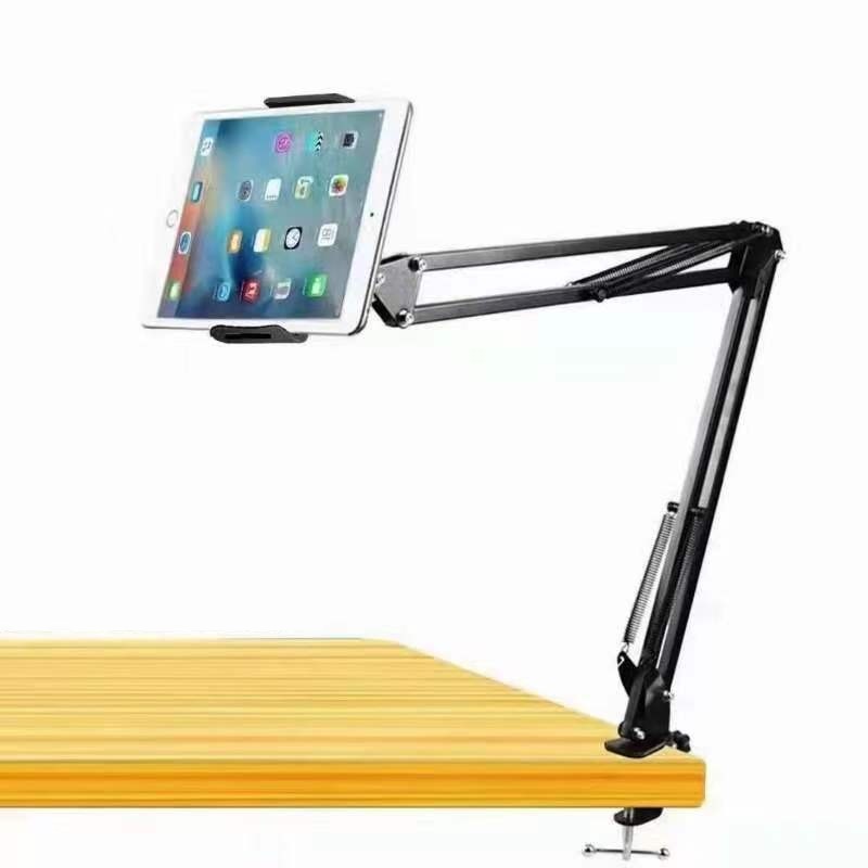 360 Degree Rotation Metal Long Arm Phone Tablet Holder Stand - Black
