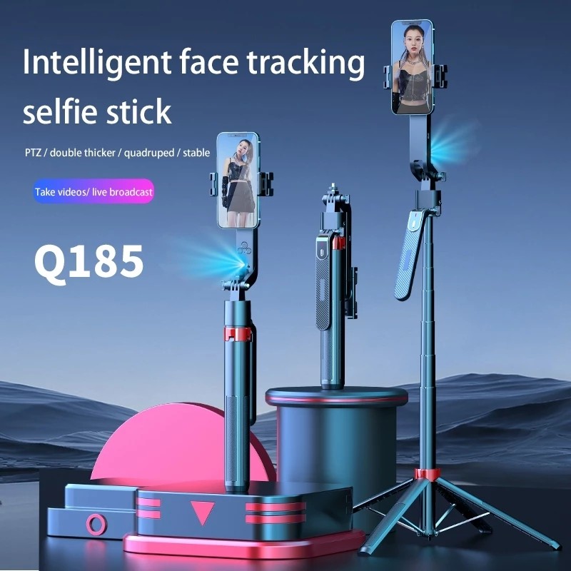 Q185 Face Tracking Handheld Selfie Stick Mobile Action Camera Tripod Stand - Black