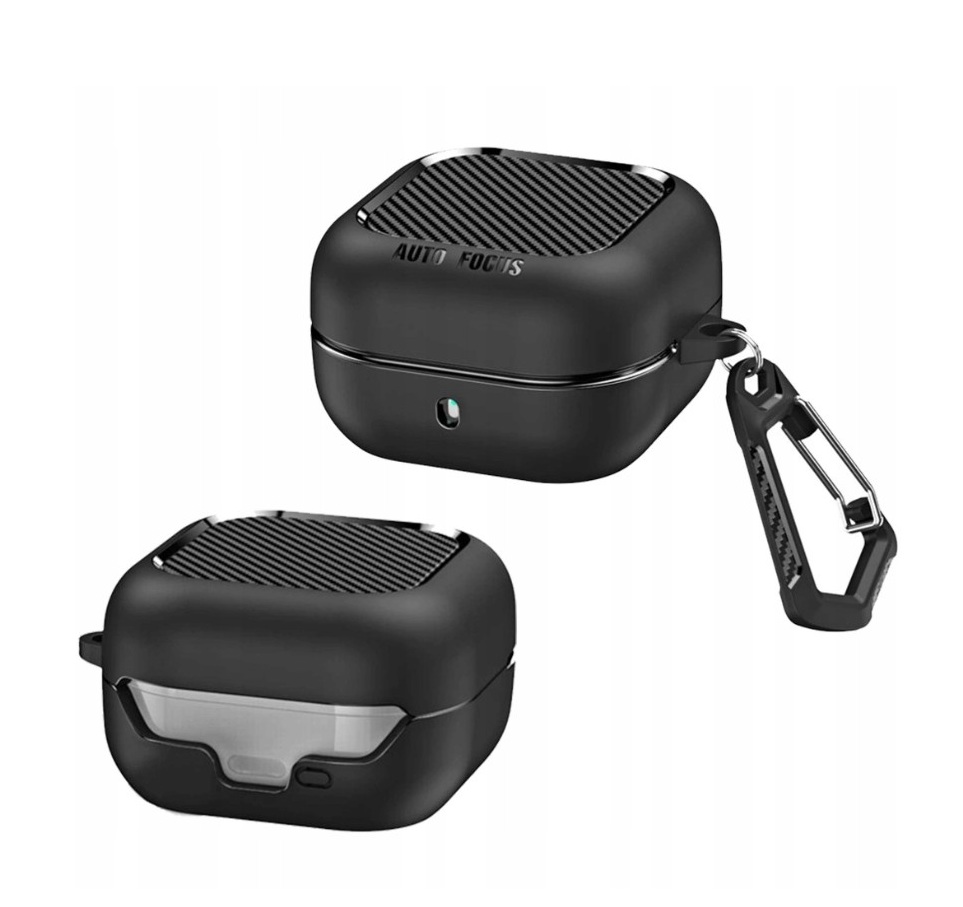 Auto Focus Protective Cover For Samsung Galaxy Buds 4 / Buds 4 Pro With Carabiner - Black