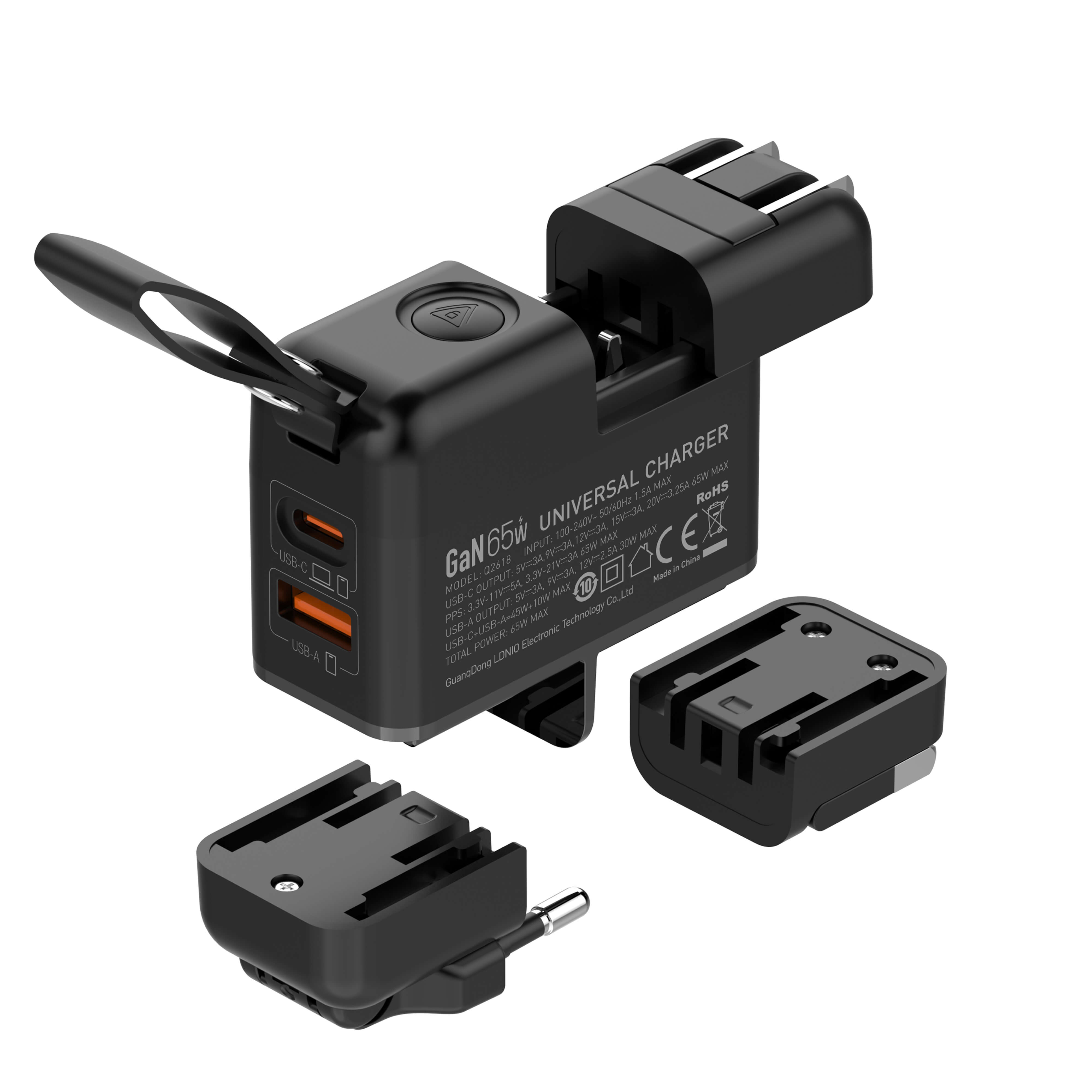 The LDNIO Q2618 GaN 65W Fast Charging Universal Travel Fast Charger Comes With EU/UK/US Adapter - Black