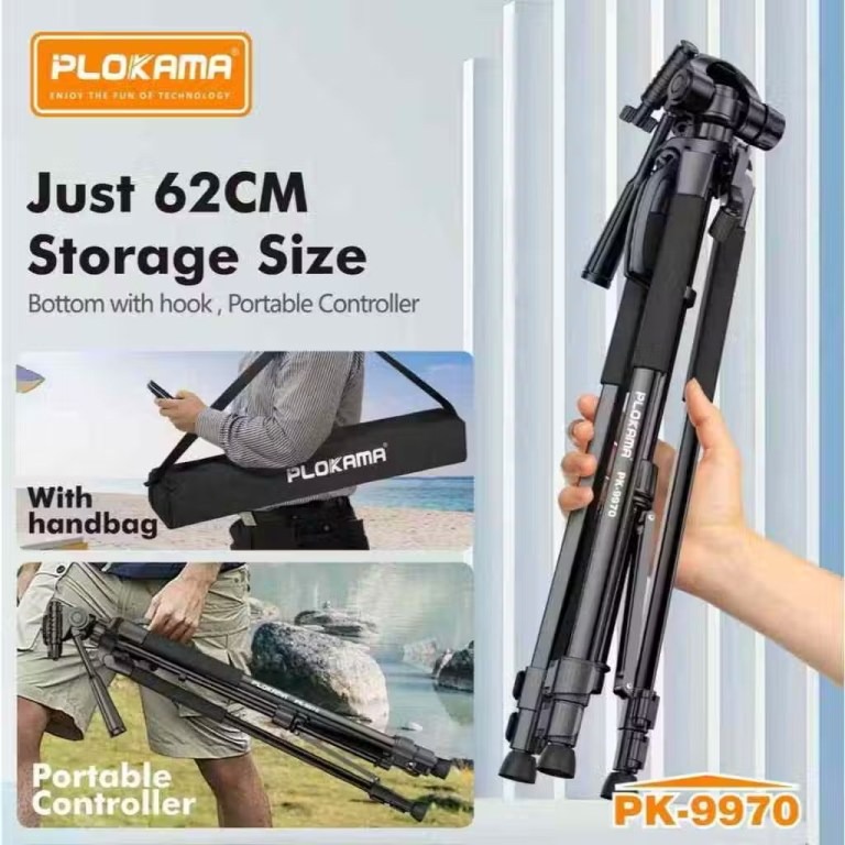 PLOKAMA PK 9970 Professional Tripod For DSLR Camera Mobile - Black