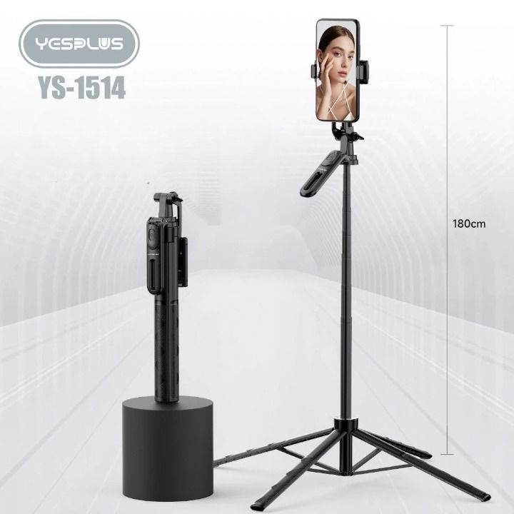 Yesplus YS1514 Tripod Selfie Stick Bluetooth – 1.8 Meter Portable Tripod With Remote - Black