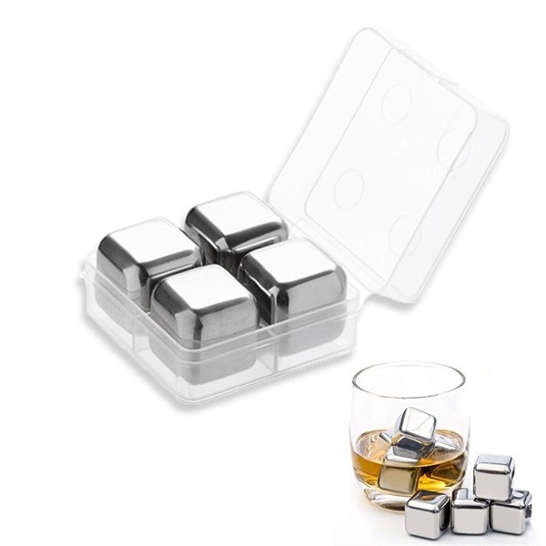 4 Piece Reusable Stainless Steel Ice Cube Set - Silver