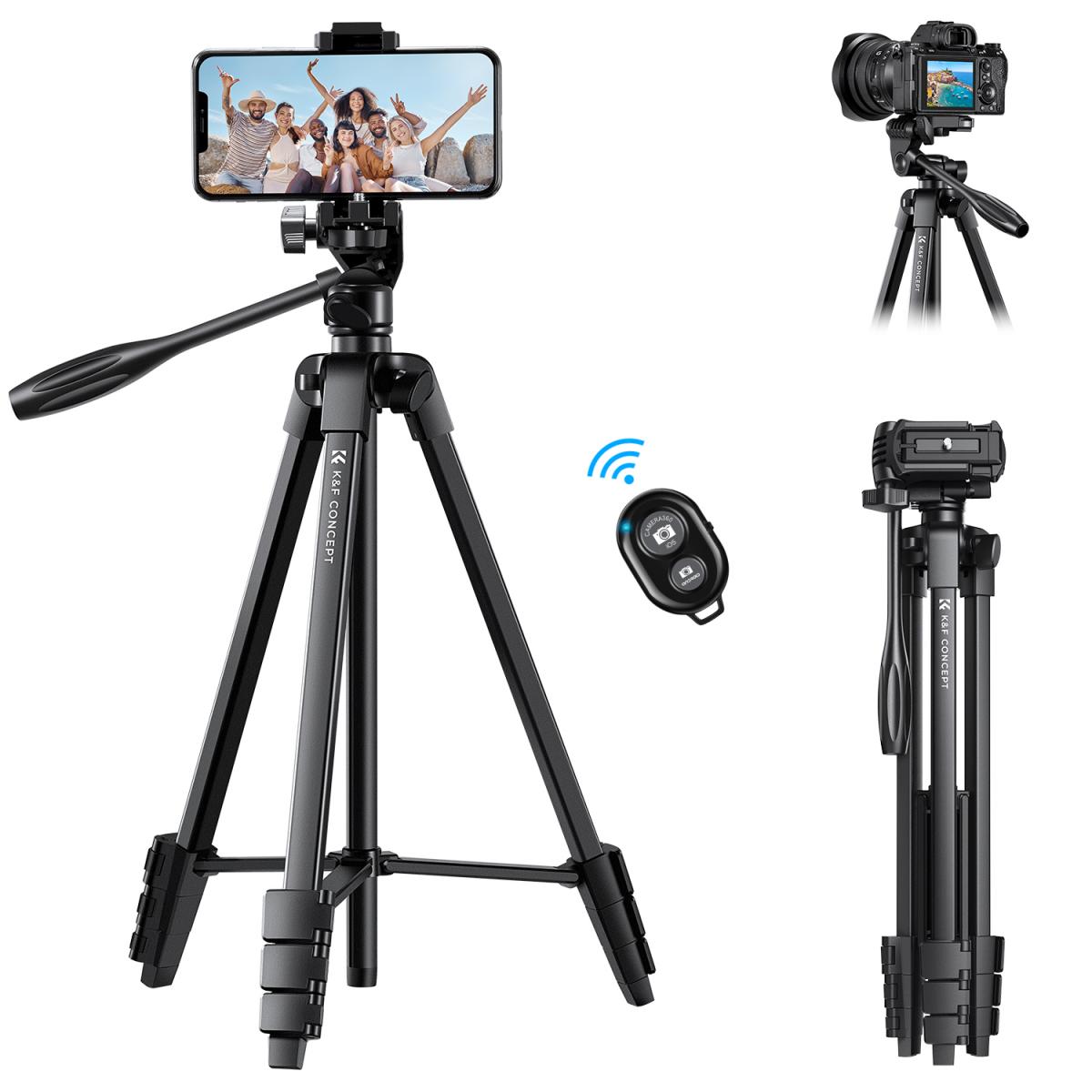 K&F Concept KF09.125 59.4”/1.5 m Aluminum Travel Tripod With Bluetooth Remote - Black