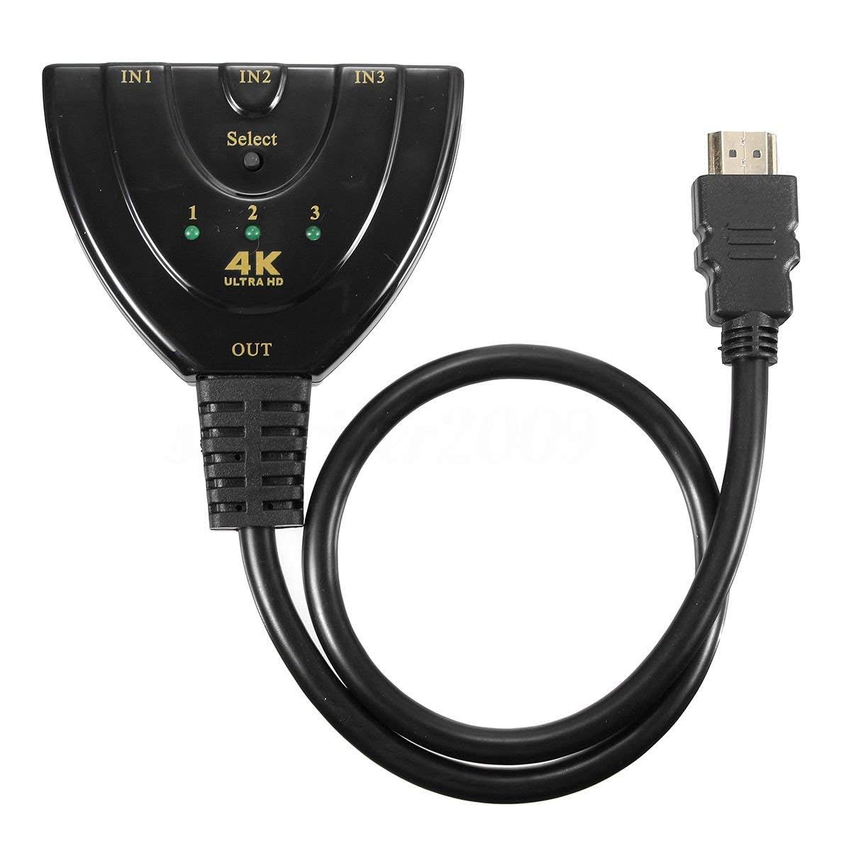 3 Port HDMI Switcher 3 In 1 Out HDMI Splitter Hub - Black