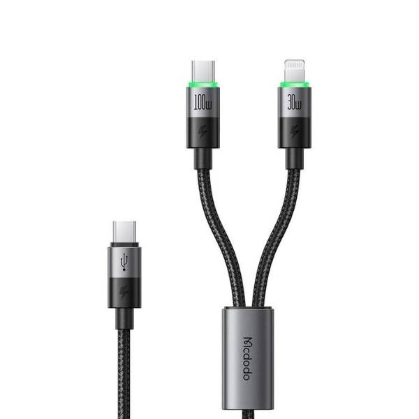 Mcdodo CA6700 2 In 1 USB-C To USB-C + Lightning 100W Cable With LED 1.5M - Black