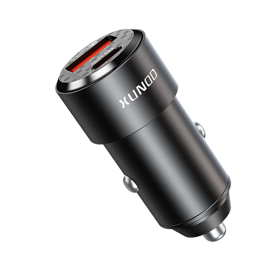 Xundd XDCH 067 Type-C + USB Phone Fast Charging Adapter Aluminum Alloy Car Charger - Black
