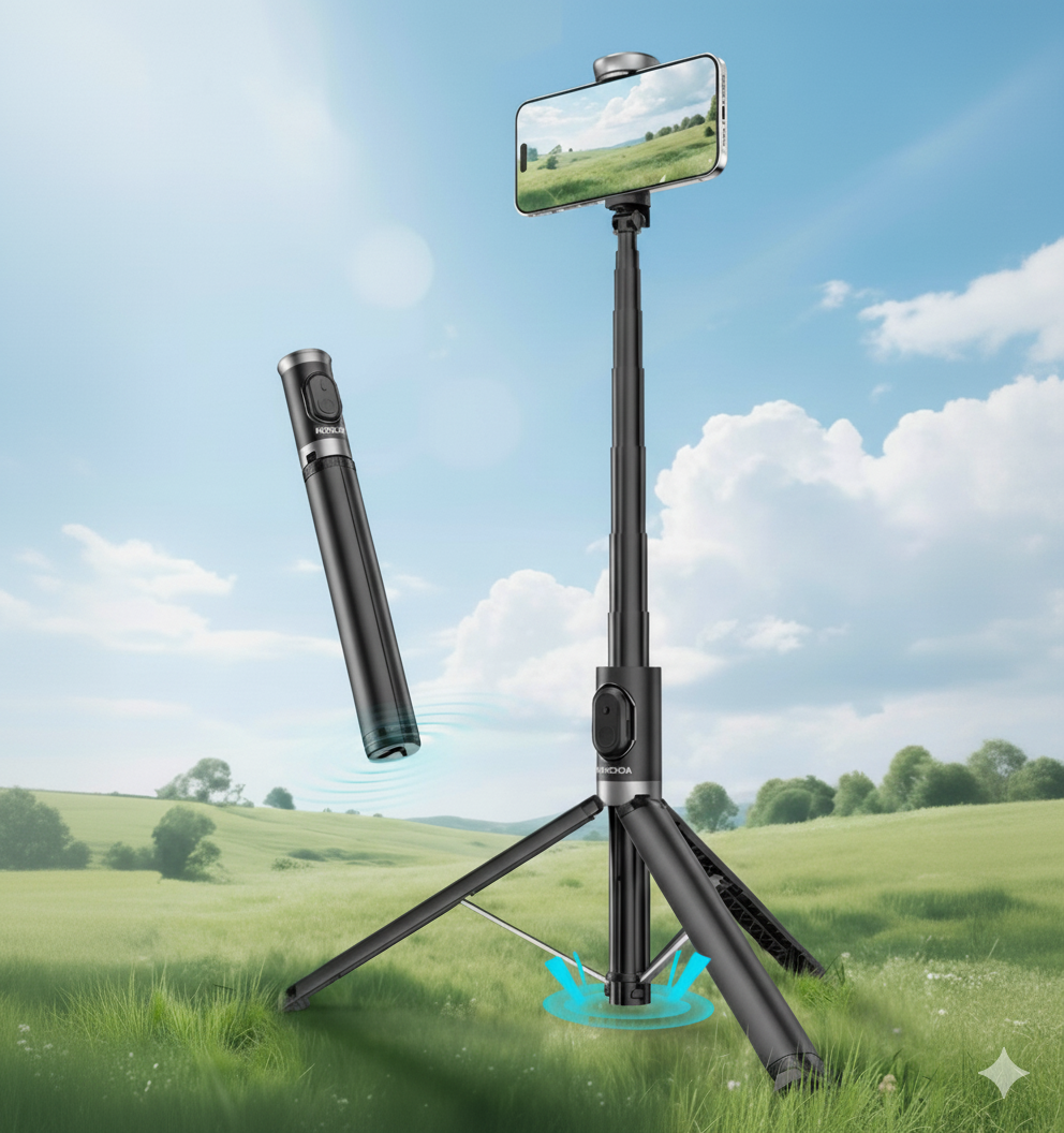 Koosda KS L22 Auto Pop Open Tripod Selfie Stick - Black