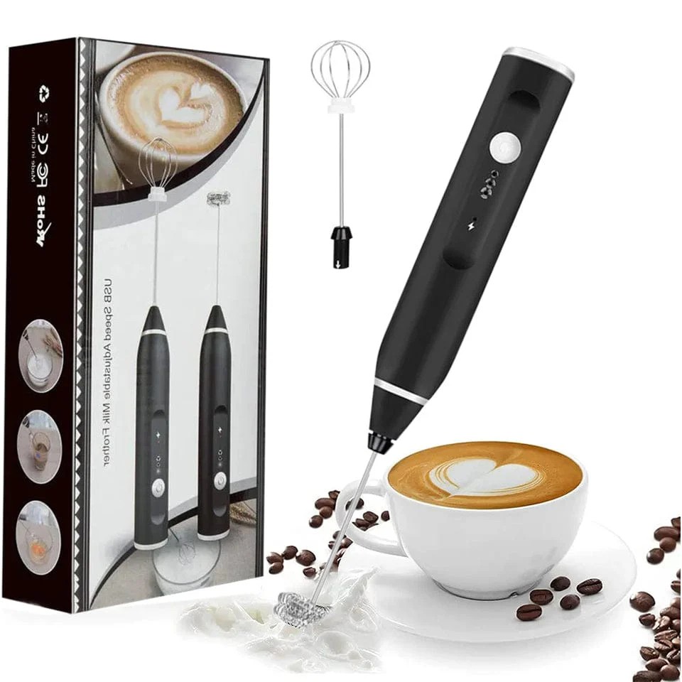 Type C Rechargeable Electric Milk Frother Handheld Coffee Blender - Black