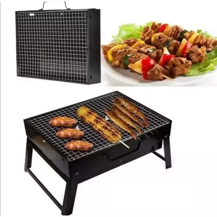 Portable Charcoal Grill Fold Barbecue Stove For Outdoor Camping - Black