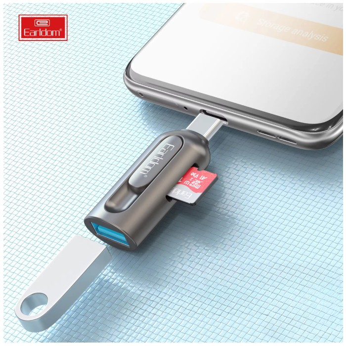 Earldom ET OT98 2 In 1 OTG Card Reader USB C Connector - Brown