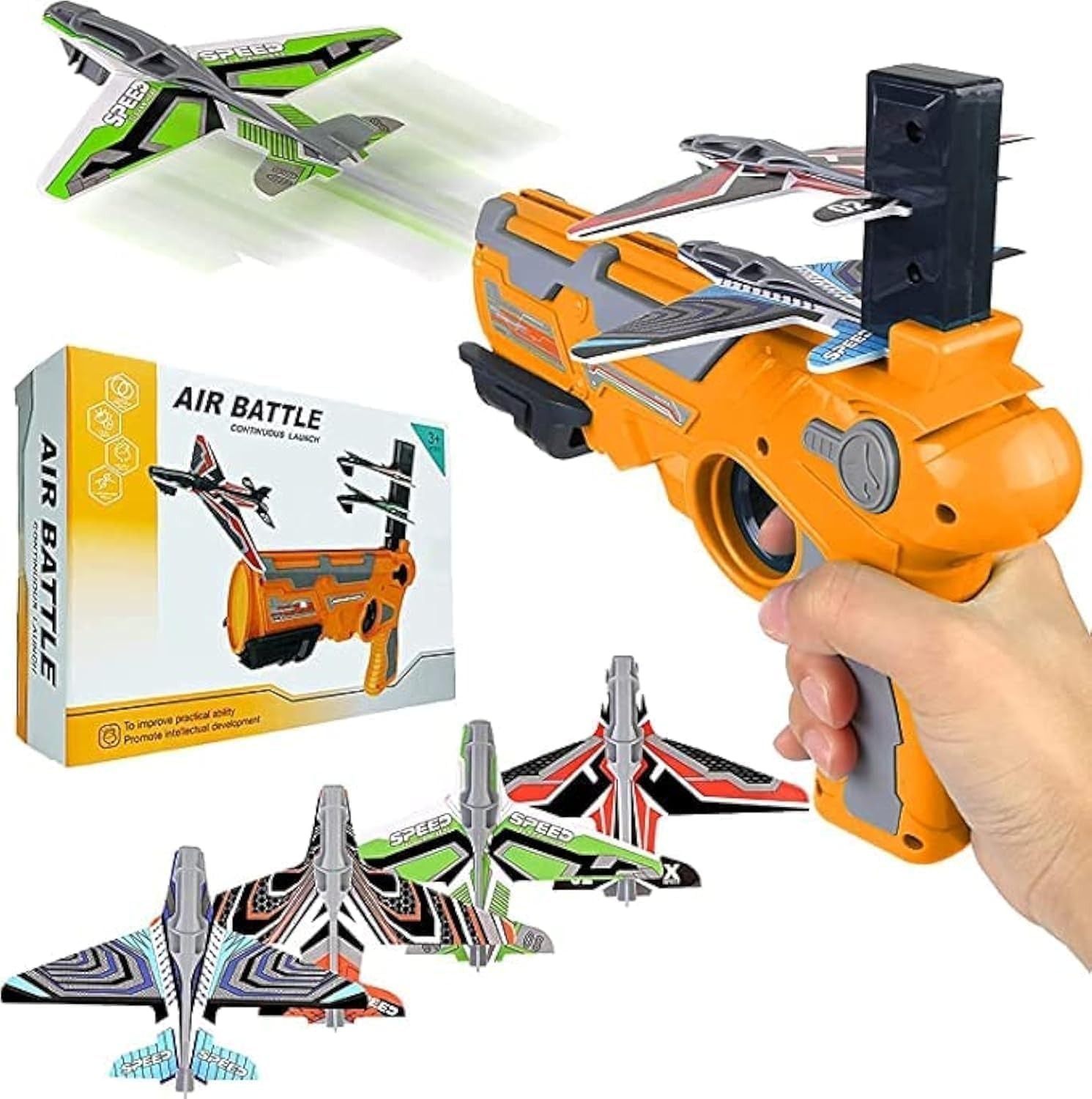 Catapult Toy Airplane Launcher With Foam Gliders For Kids - Yellow
