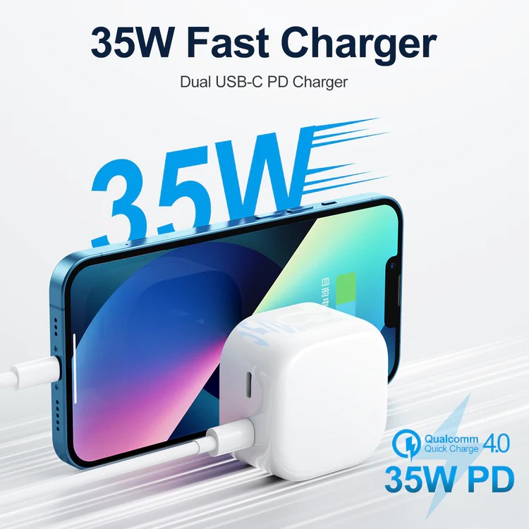 Joyroom L-2P356 35W Mini Intelligent Dual Port Fast PD Charger - White