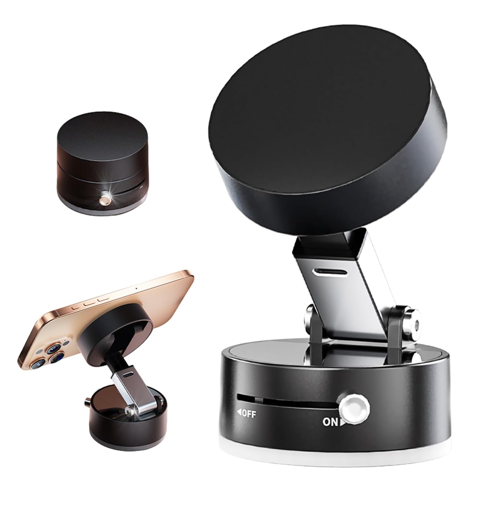 Vacuum Magnetic Foldable Car Phone Holder Mount - Black