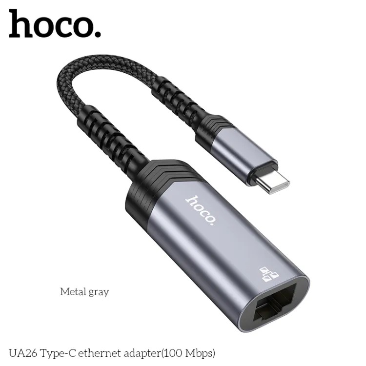 Hoco UA26 Type C Ethernet Adapter (100 Mbps) - Black