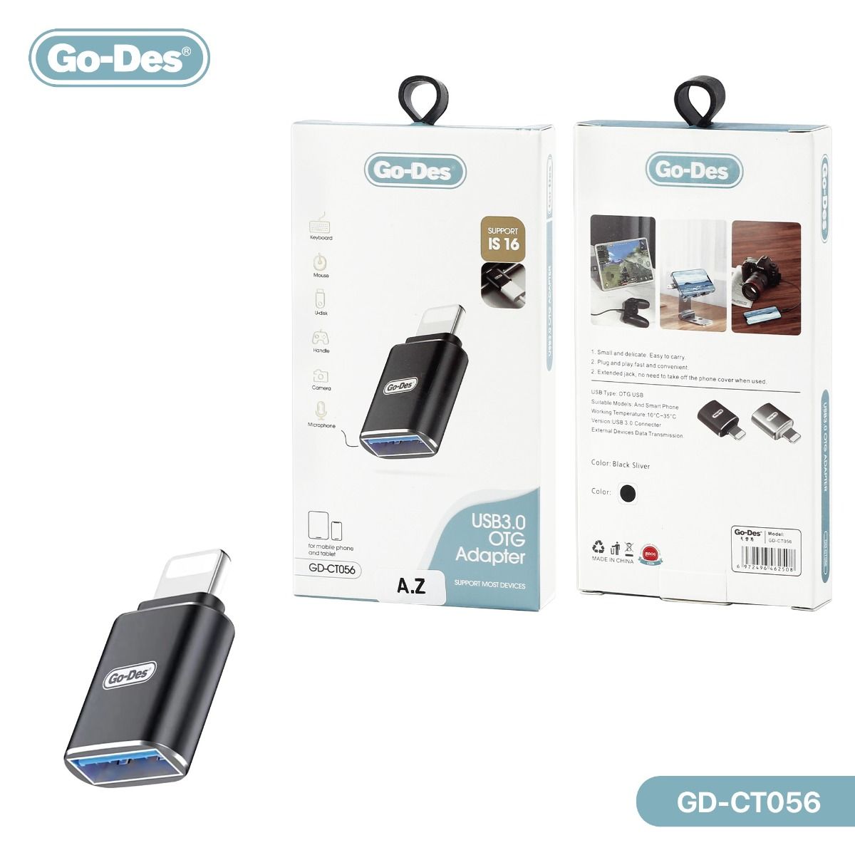 Go Des GD CT056 Lightning OTG Adapter - Black
