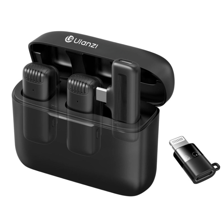Ulanzi J12 Wireless Lavalier Microphone with Noise Cancellation for USB-C & Lightning Devices - Black