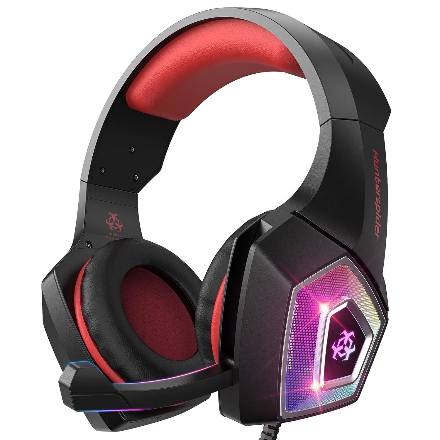 Hunterspider Wired On Ear RGB Light Gaming Headphone With Mic - Black