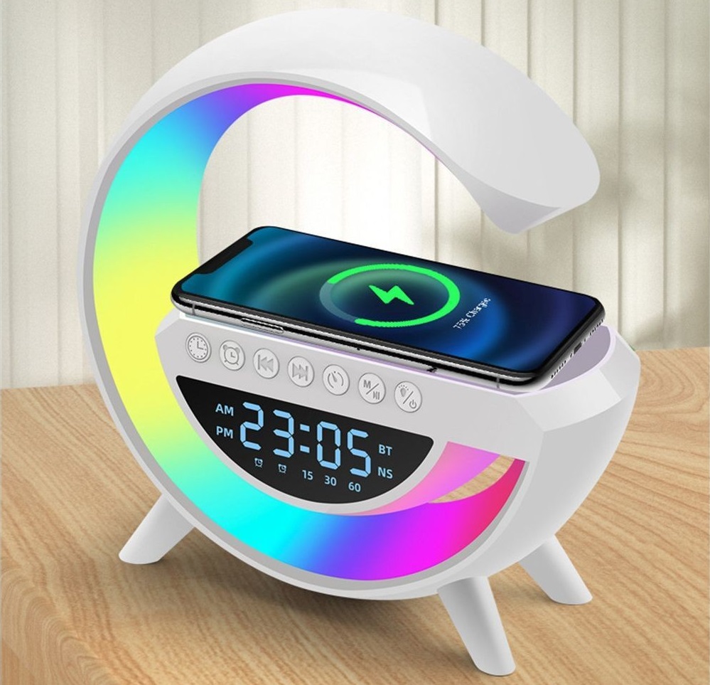 BT3401 Bluetooth Wireless Charging Speaker LED Display Clock Alarm - White
