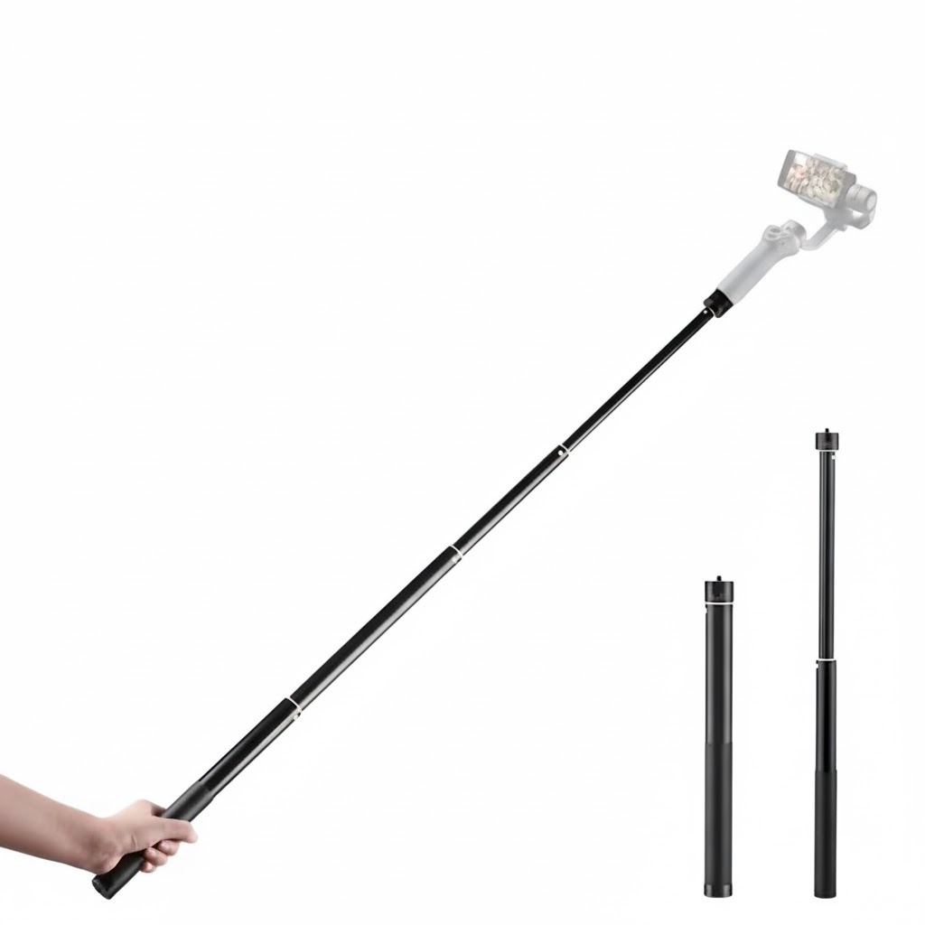 Aluminum Alloy Telescopic Extension Pole 1/4″ Universal Selfie Stick For Gimbals & Action Cameras - Black