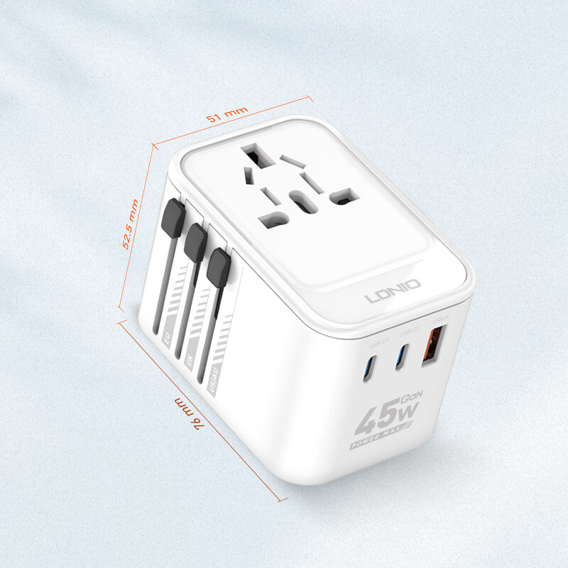 Ldnio Z8 3 Usb Ports 45W GaN Travel Adapter - White
