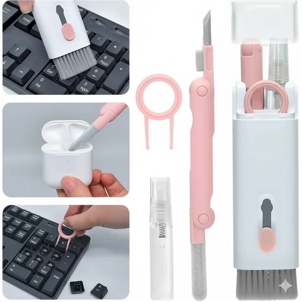 7-in-1 Multi-Function Cleaning Kit with Earbud Pen, Brush & Screen Cleaner - White