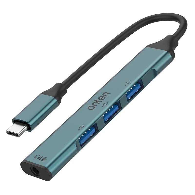 Onten OTN 9706 USB C Hub 3 x USB 2.0 + 3.5mm Audio Adapter Converter - Blue 