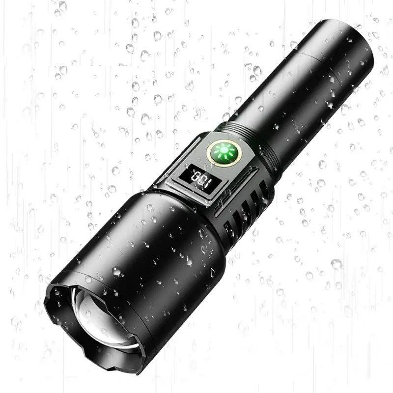 Ruilang P90 Waterproof Telescopic Flashlight With Digital Battery Display - Black