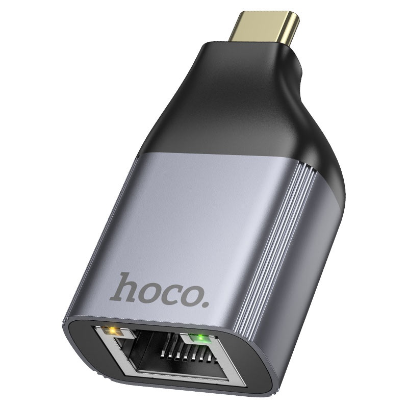 Hoco UA35 Portable Adapter Type-C Male To RJ45 Female - Grey