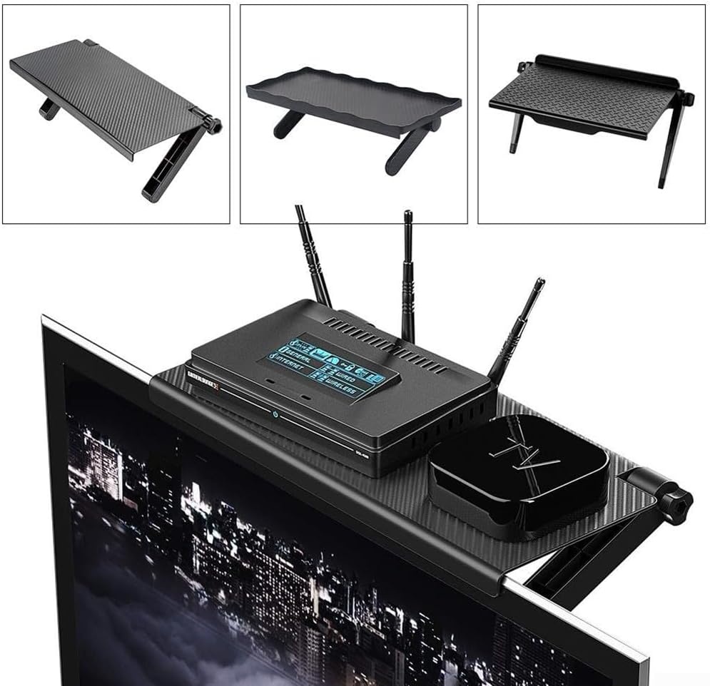 Adjustable Monitor TV Top Shelf & Stand Rack – Tool Free Organizer - Black