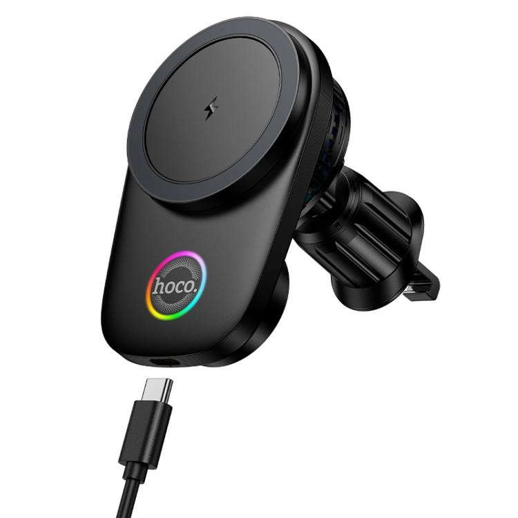 Hoco HW36 Electric Rotating Magnetic Wireless Fast Charging Car Air Outlet Phone Holder - Black