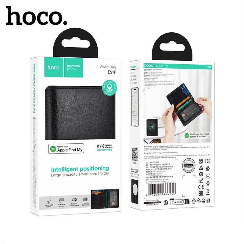 Hoco E91F Ultra-Slim Card Intelligent Tracking Device - Black