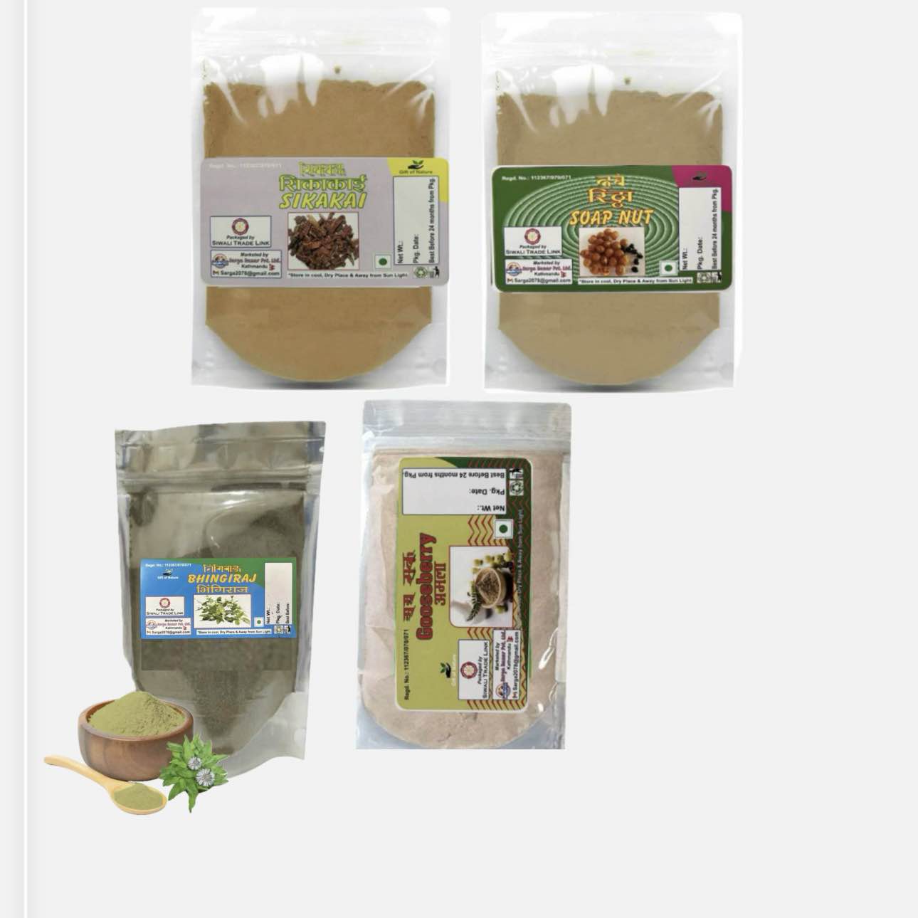 Herbal Hair Growth Powder Combo Amla Shikakai Reetha Bhringraj - 100Gm Each 