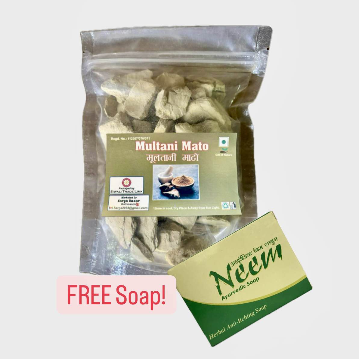 Multani Mitti Fullers Earth Raw Unpowdered - 1Kg White + Free Ayurvedic Soap