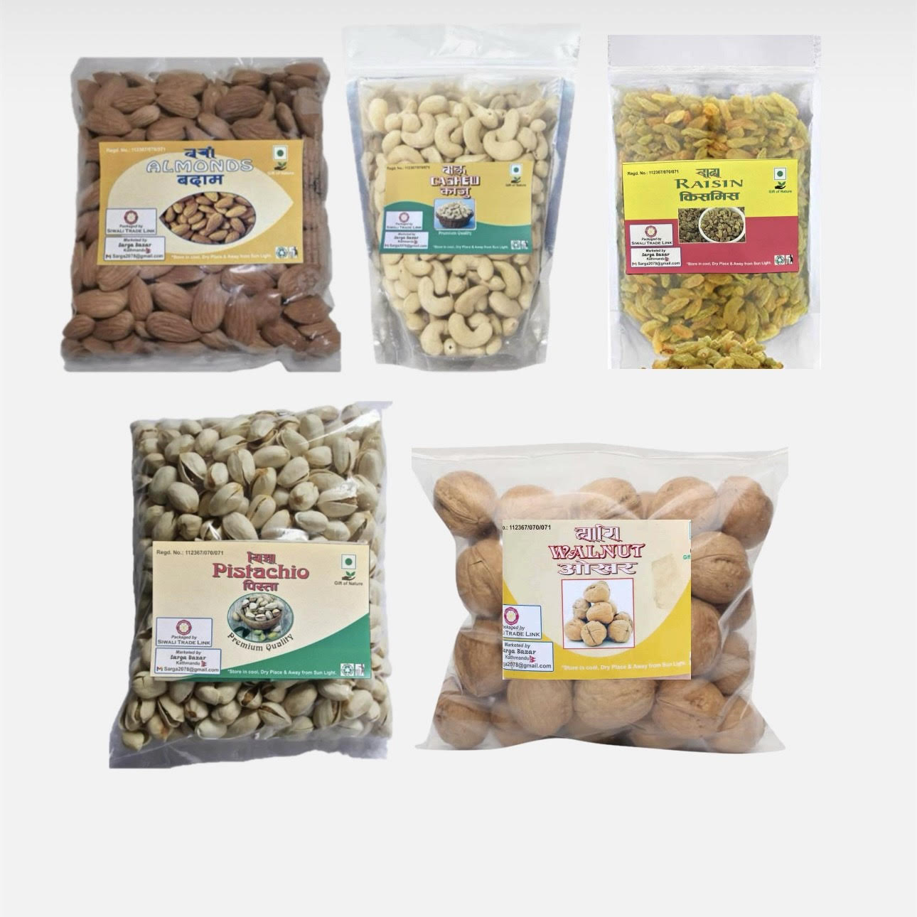 Dry Fruit Mix Combo Nuts Pack (Almond Cashew Walnut Pista Raisins) 5-in-1 - 1Kg