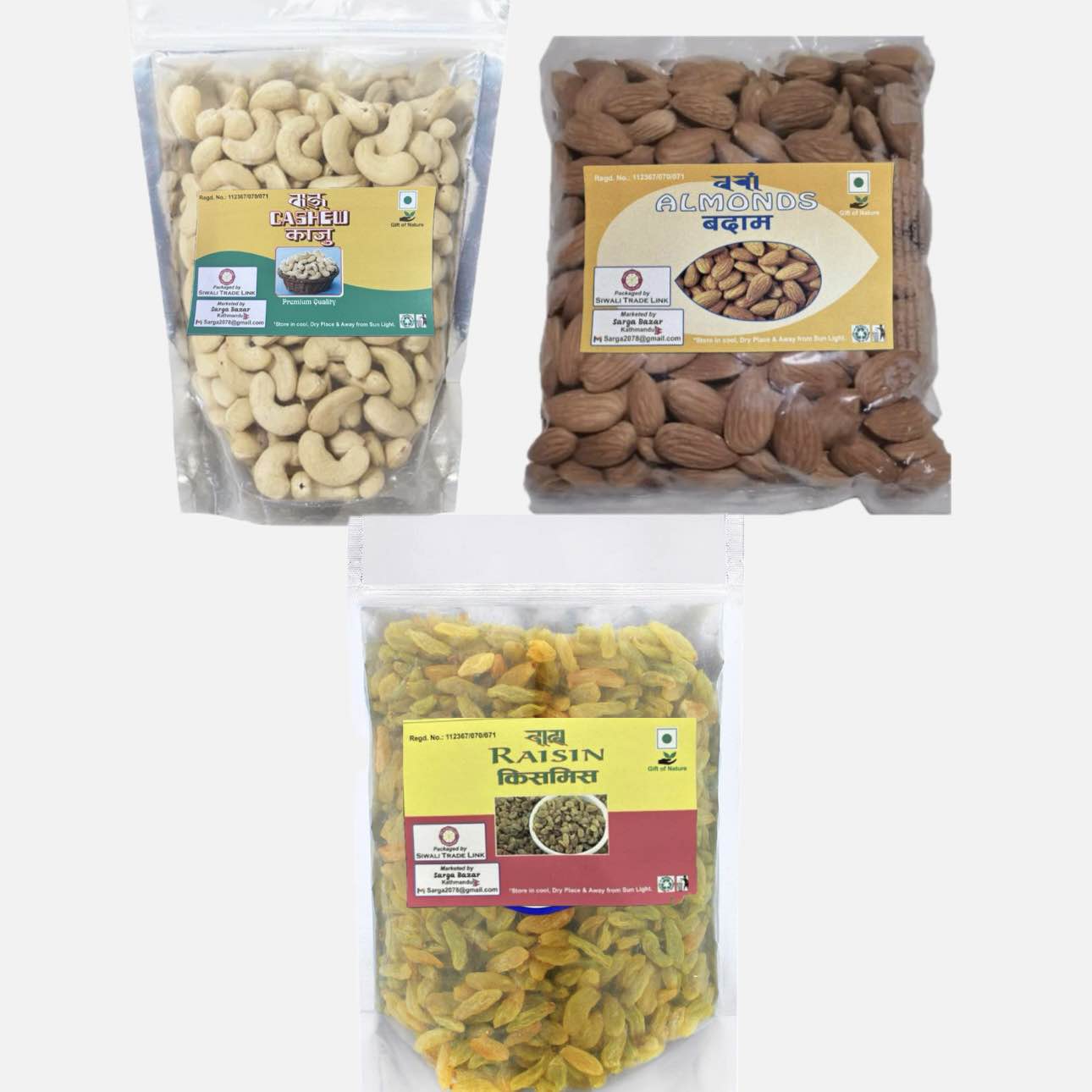 Kaju Almond Raisin Combo - 500Gm Each 1.5Kg Total