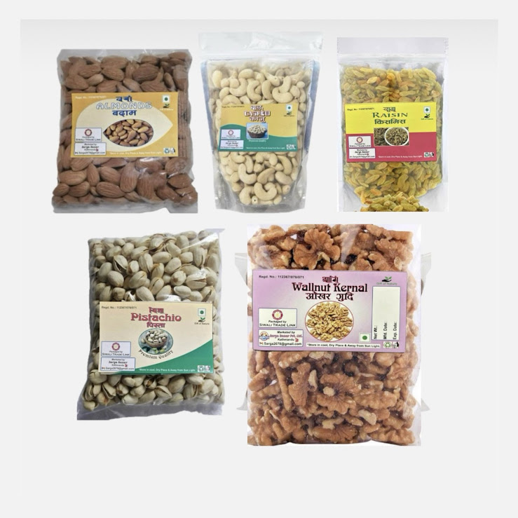 5 In 1 Dry Fruits Combo Assorted Nuts (Almond, Walnut Gudi, Cashew, Pista, Kismis 100gm Each)- 500Gm